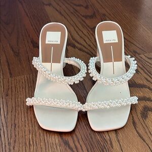 Dolce Vita Pearl-Adorned Cream Sandals